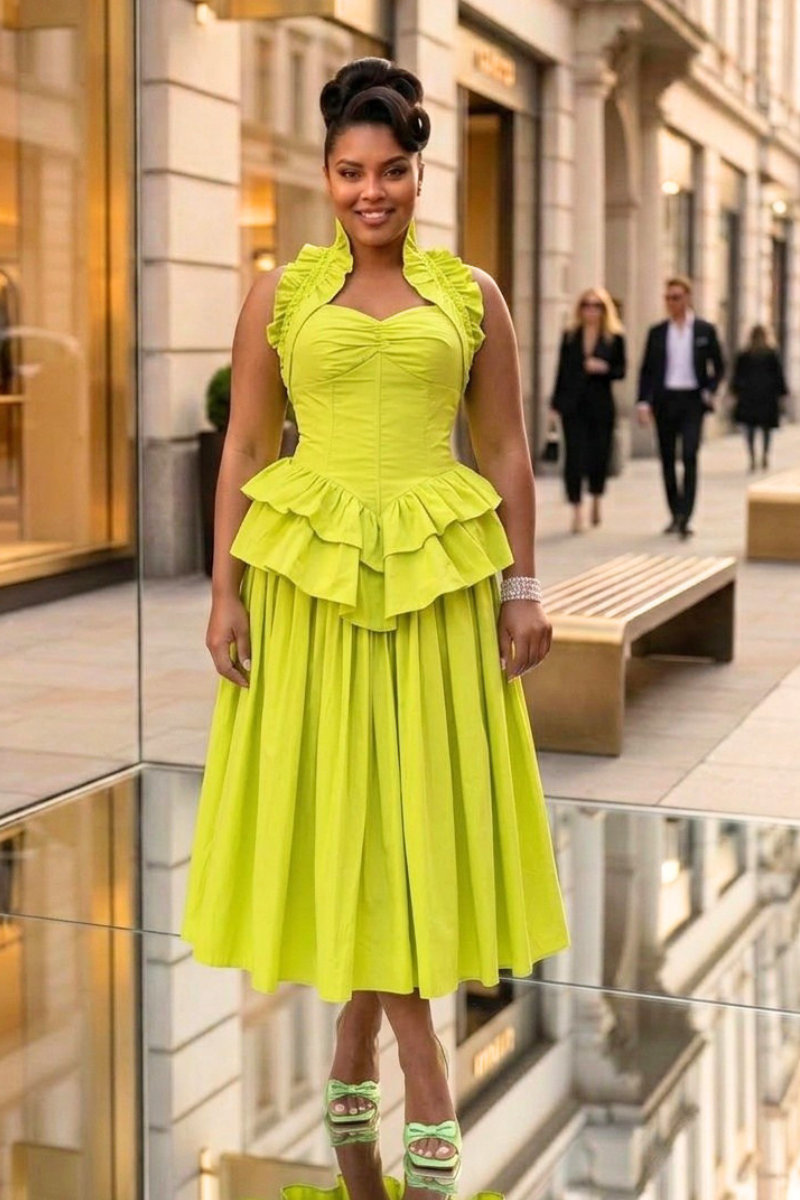 Citrine Luxe Ruffle Dress